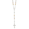 Sterling Silver Tri-color Polished Textured Bead Rosary 26 inch Necklace, 26 mm