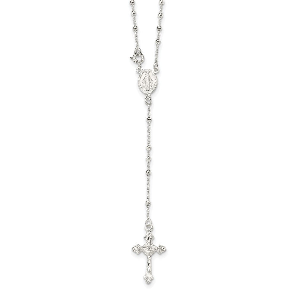 Sterling Silver Polished Rosary 18 inch Necklace, 18 mm