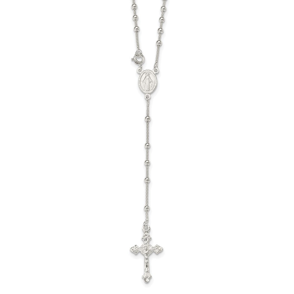 Sterling Silver Polished Bead Rosary 16 inch Necklace, 16 mm