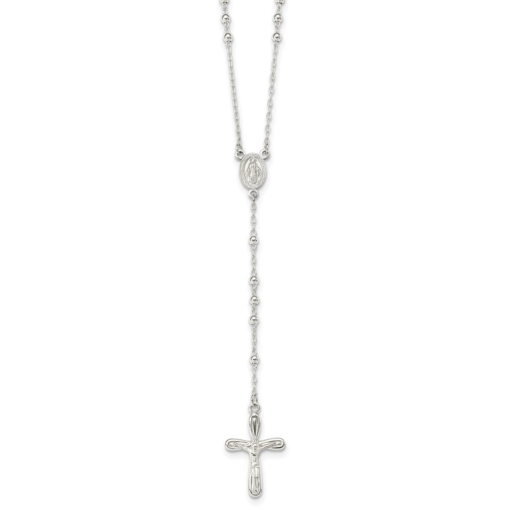 Sterling Silver Polished Crucifix Rosary 18 inch Necklace, 18 mm