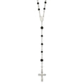 Sterling Silver Polished Black Onyx Rosary Necklace, 33 mm