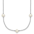 Sterling Silver Rhodium-plated 4-5mm White Near-Round Freshwater Cultured Pearl 9-Station 18 inch Necklace, 18 mm