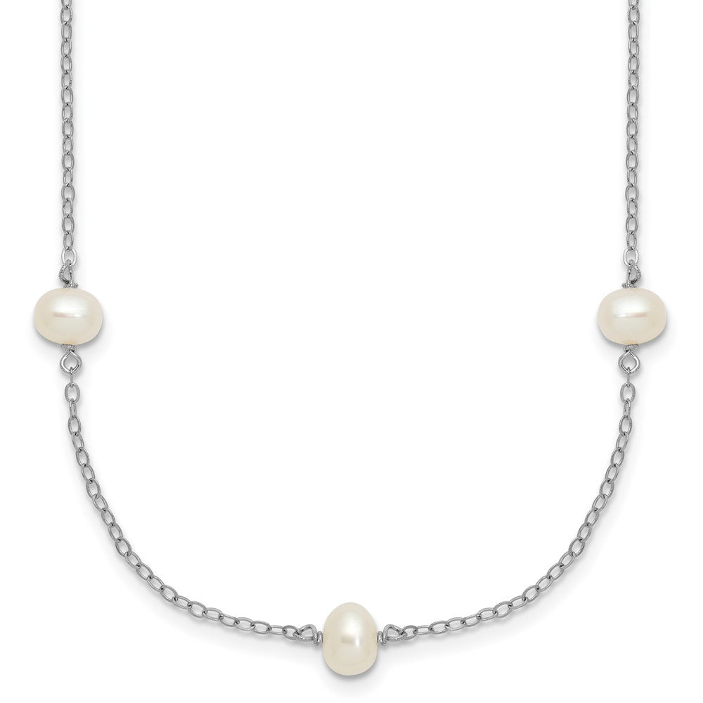 Sterling Silver Rhodium-plated 4-5mm White Near-Round Freshwater Cultured Pearl 9-Station 18 inch Necklace, 18 mm