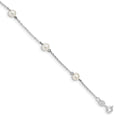 Sterling Silver Rhodium-plated 5-6mm White Round Freshwater Cultured Pearl 5-Station 7 inch Bracelet, 7 mm