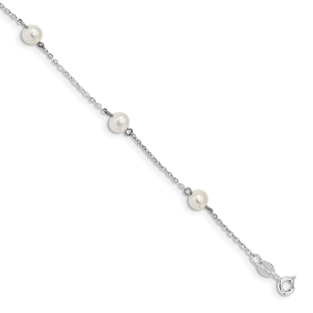 Sterling Silver Rhodium-plated 5-6mm White Round Freshwater Cultured Pearl 5-Station 7 inch Bracelet, 7 mm