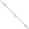 Sterling Silver Rhodium-plated 4-5mm Pink Semi-Round Freshwater Cultured Pearl 3-Station 5 inch with 1 inch Extension Children's Bracelet, 6 mm