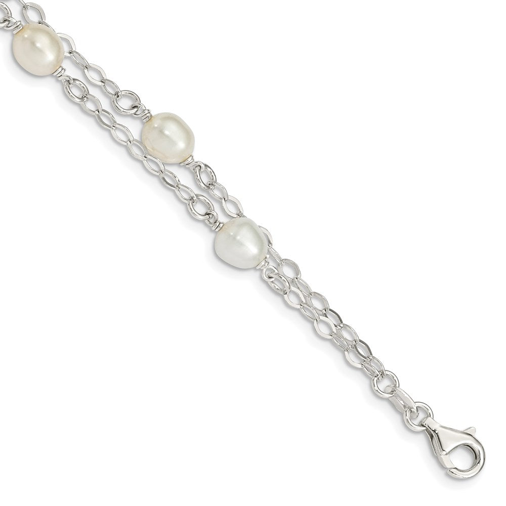 Sterling Silver White FW Cultured Pearl 7.5 inch Bracelet, 7.5 x 10 mm