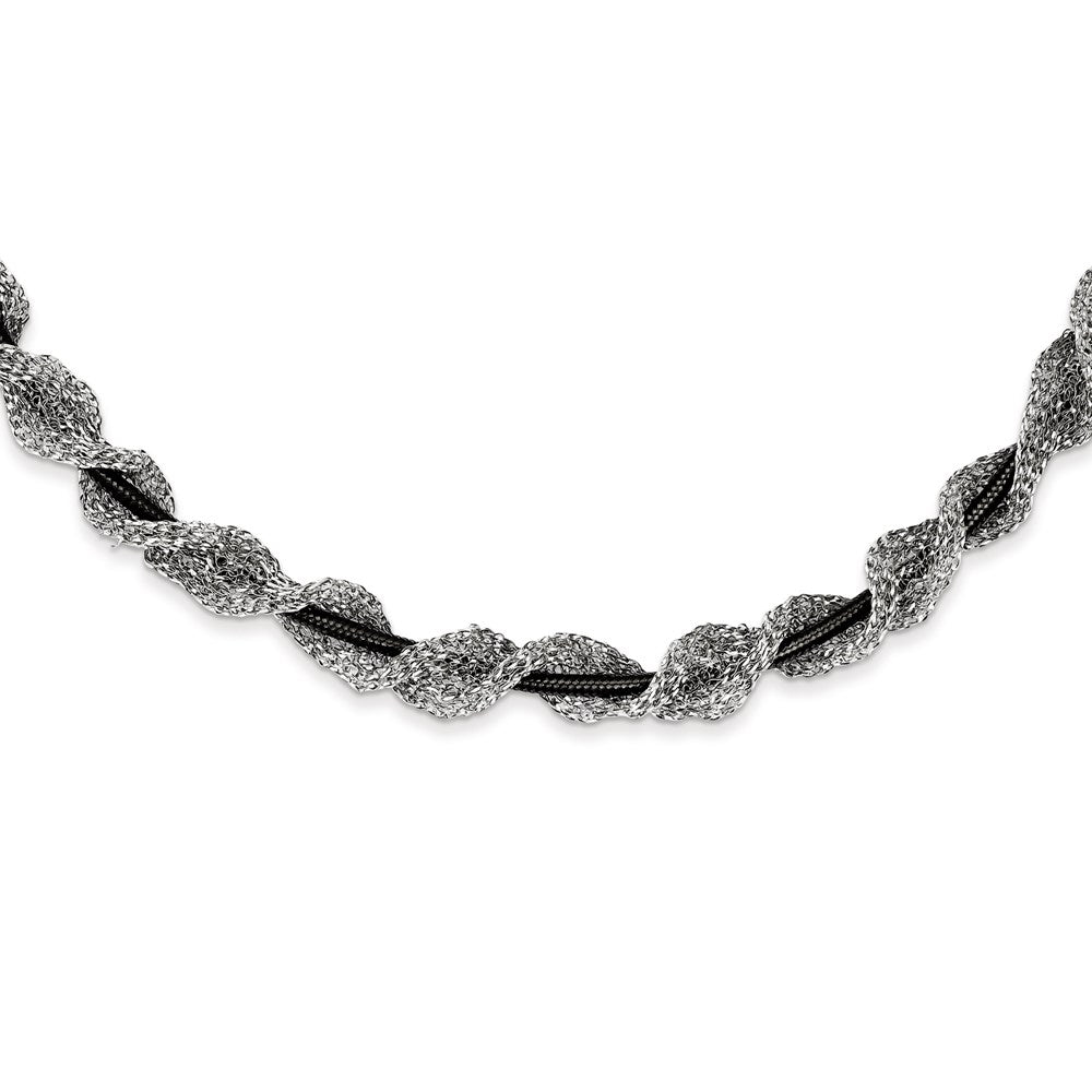Sterling Silver and Ruthenium-plated Fancy Mesh Necklace, 18 mm