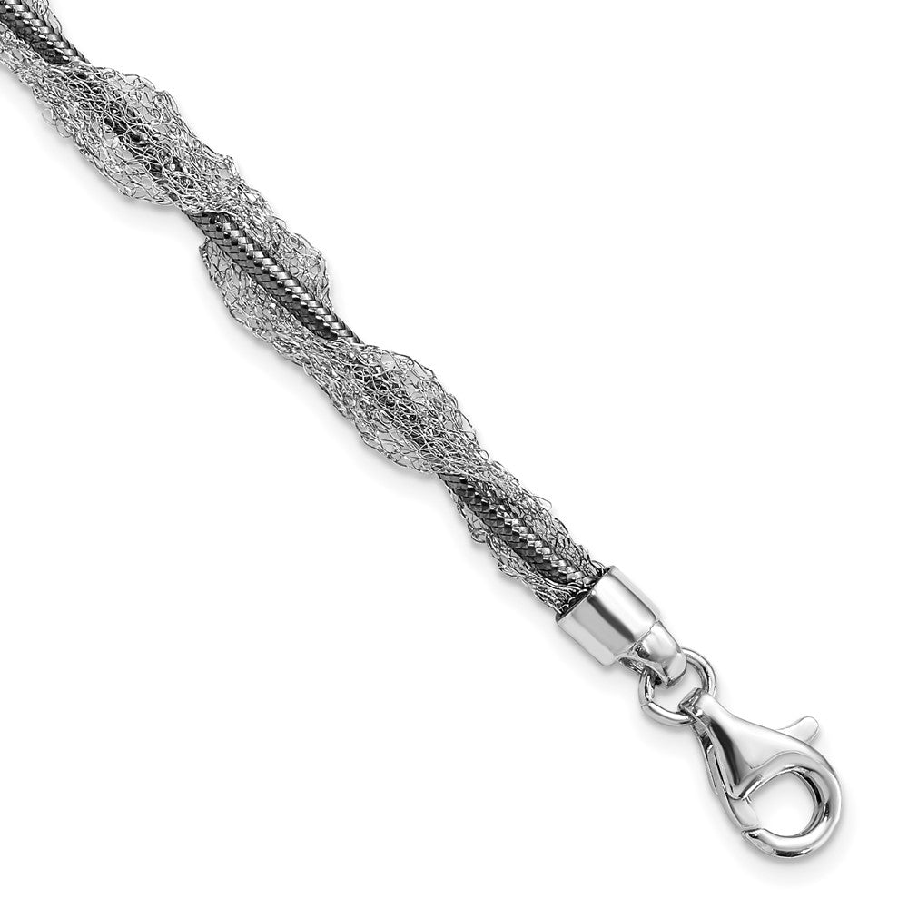 Sterling Silver Ruthenium-plated Fancy Mesh Twist Bracelet, 7.5 x 6.3 mm