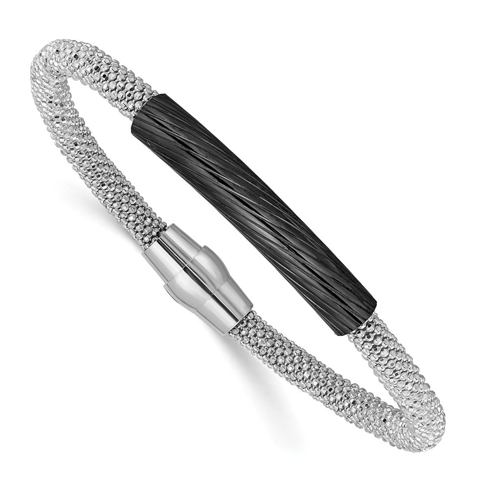 Sterling Silver Ruthenium-plated Bar Mesh Bracelet, 7.5 x 6.1 mm