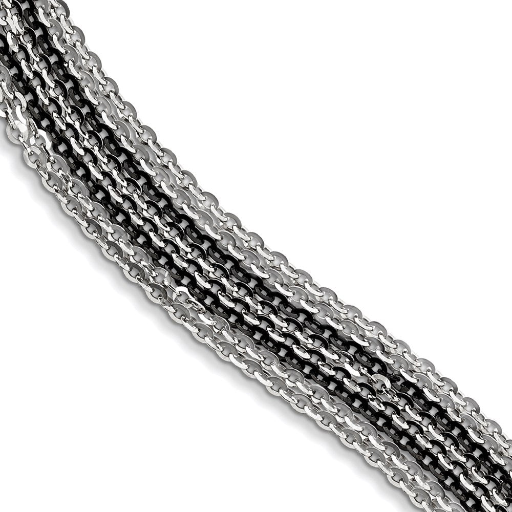 Sterling Silver Rhodium & Ruthenium-plated Multi Strand Bracelet, 7.5 mm