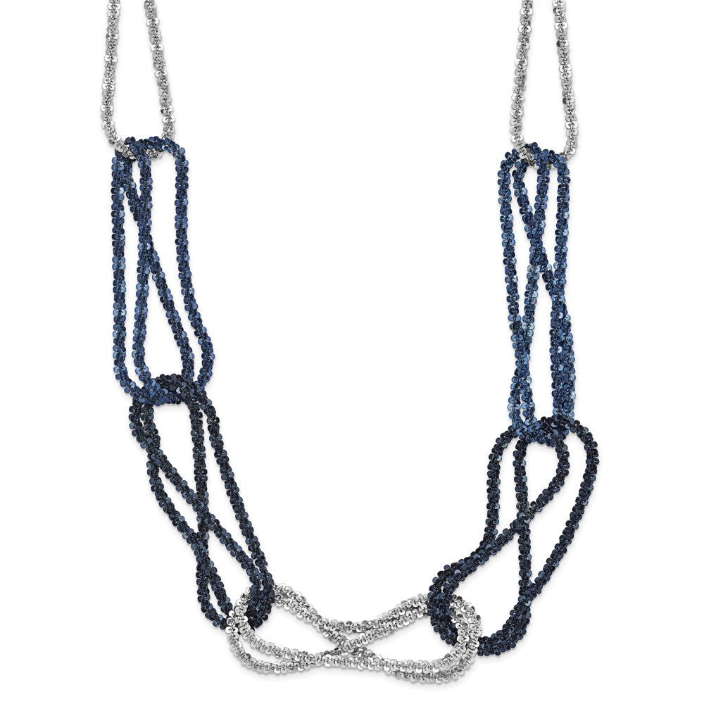 Sterling Silver Rhodium & Blue-plated Chain Link Necklace, 18 x 14 mm