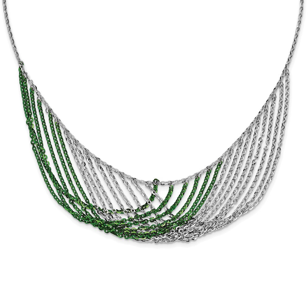 Sterling Silver Rhodium & Green-plated Multi-Strand w/2in ext Necklace, 20 x 40 mm