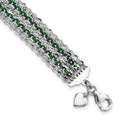 Sterling Silver Rhodium & Green-Plated Multi-Strand Chain Bracelet, 7.5 x 13 mm