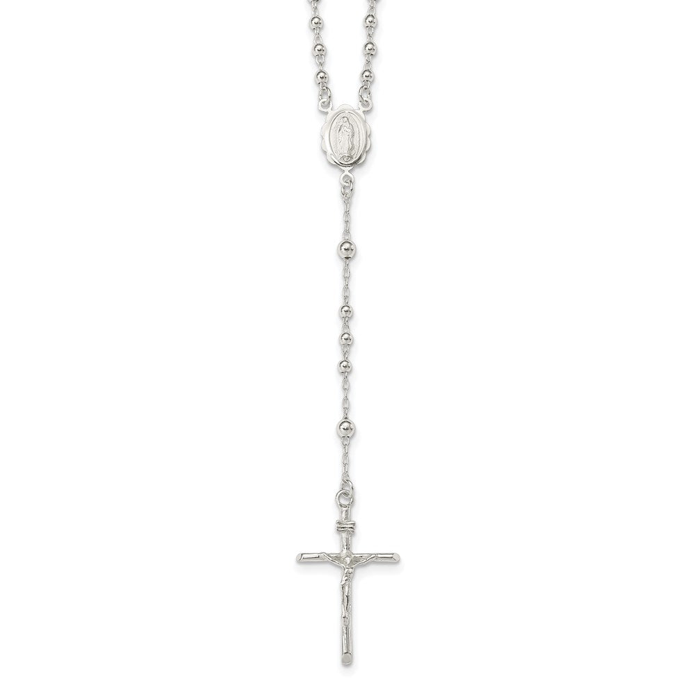 Sterling Silver Polished Rosary Necklace, 16 mm