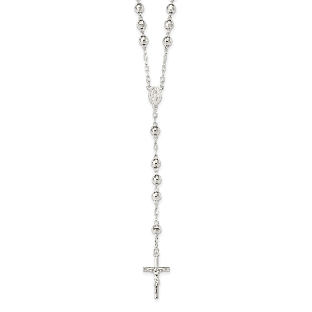 Sterling Silver Polished Rosary Necklace, 26 mm