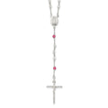 Sterling Silver Polished Crystal Rose Quartz Rosary Necklace, 21.5 mm