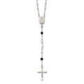 Sterling Silver Polished and Black Crystal Bead Rosary 23.5 inch Necklace, 23.5 mm