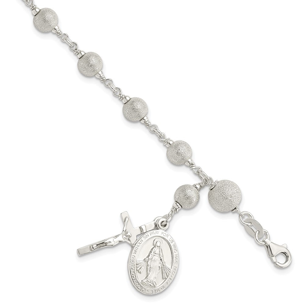 Sterling Silver Polished Laser-cut Rosary Bracelet, 7.75 mm