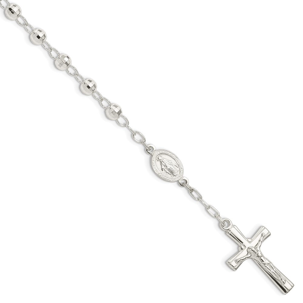 Sterling Silver Polished Beaded Rosary 7.5 inch Bracelet, 7.5 mm
