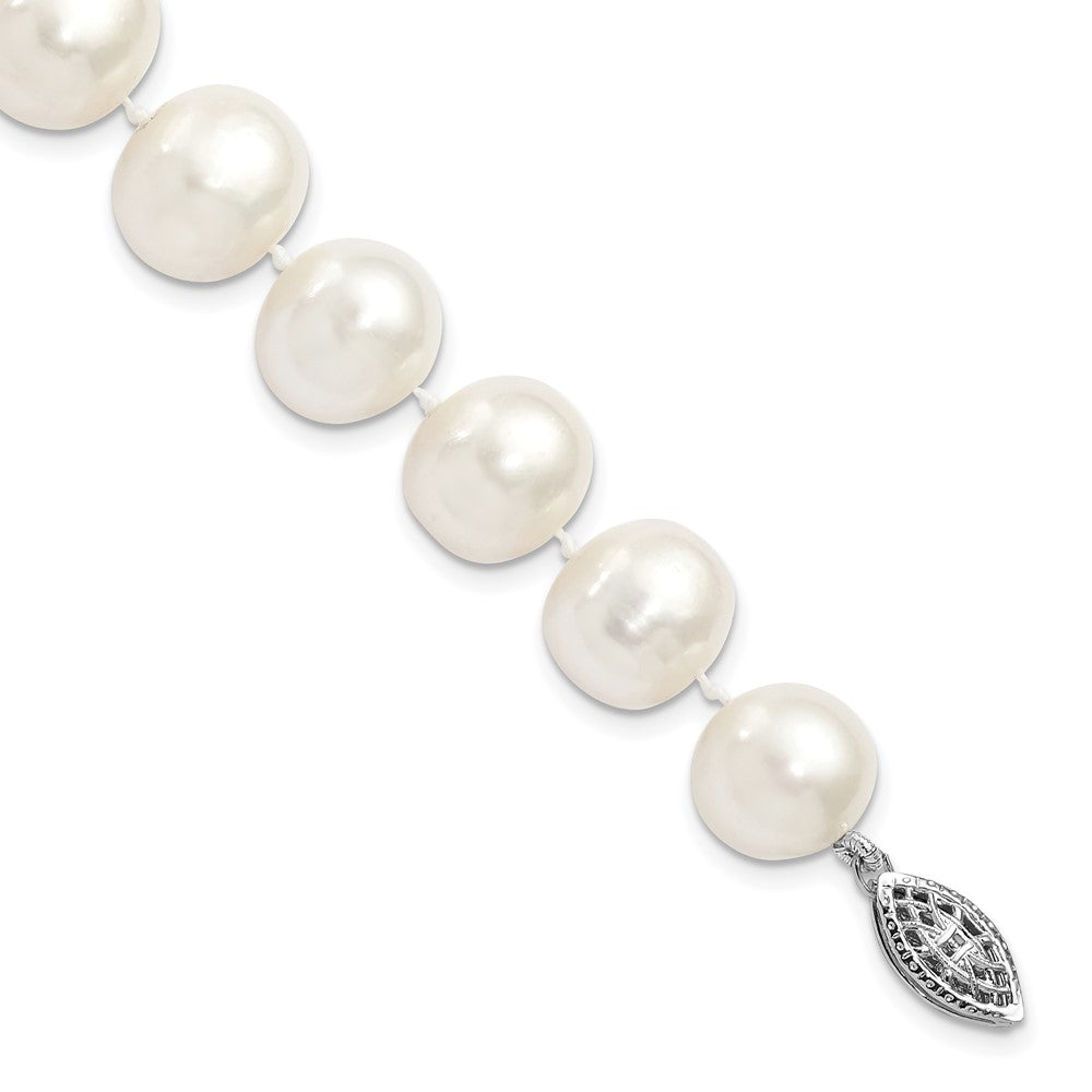 Sterling Silver Rhodium-plated 11-12mm White Near-Round Freshwater Cultured Pearl 7.25 inch Bracelet, 7.25 mm
