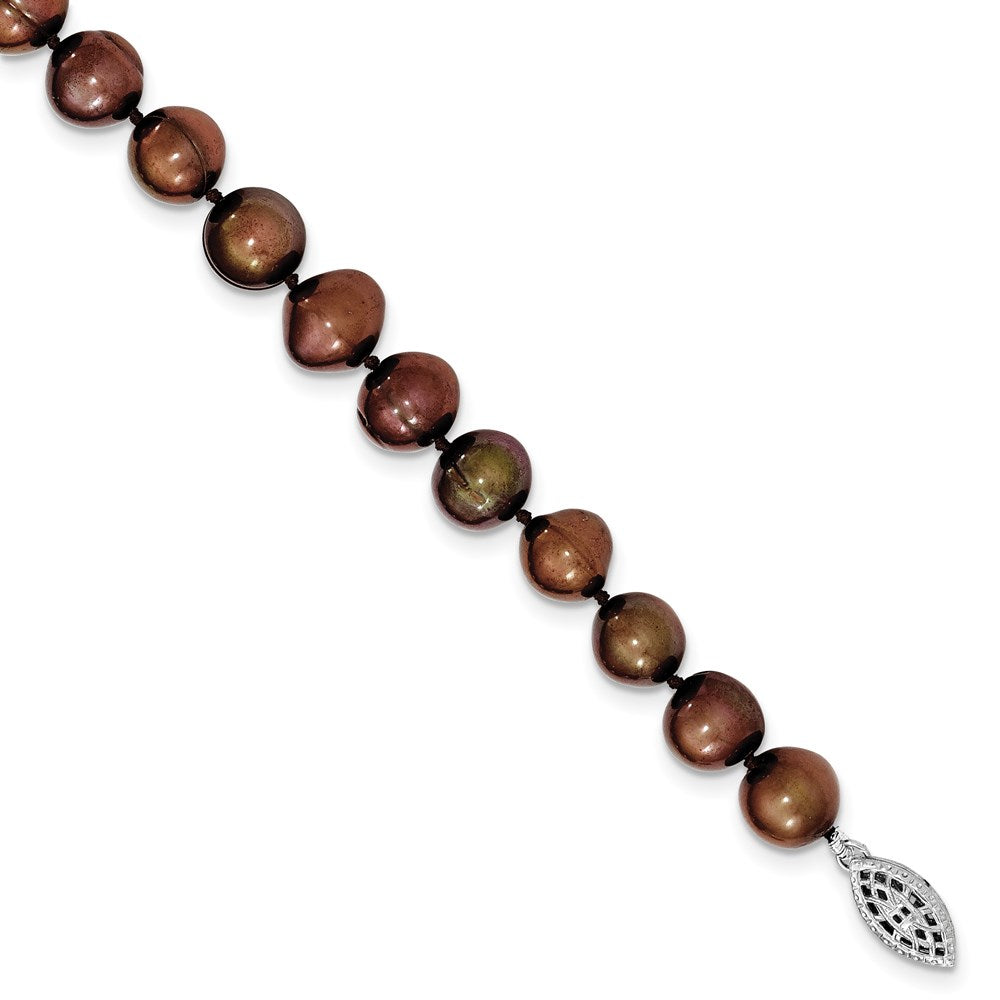 Sterling Silver 9-10mm Coffee Egg Shape FW Cultured Pearl Necklace, 24 x 9.5 mm