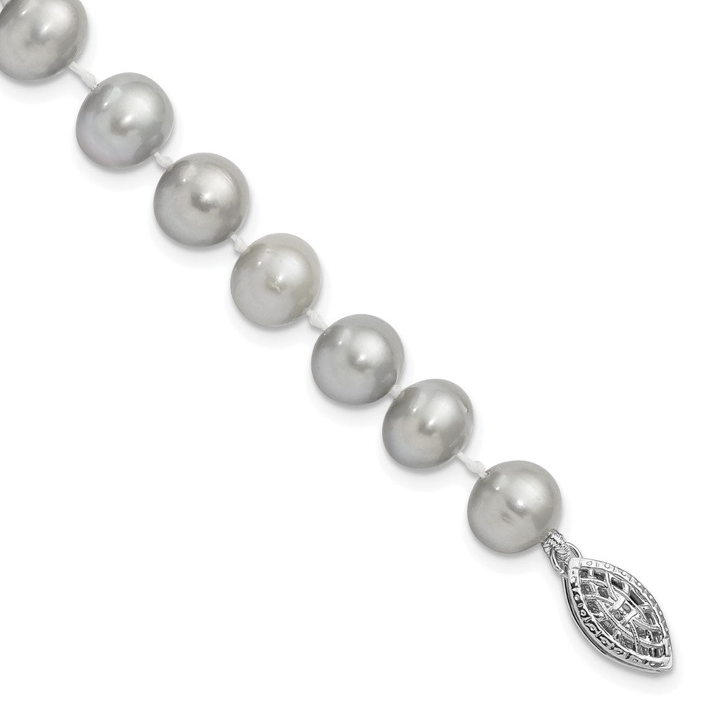 Sterling Silver Rhodium-plated 7-8mm Grey Near-Round Freshwater Cultured Pearl 7.25 inch Bracelet, 7.25 mm