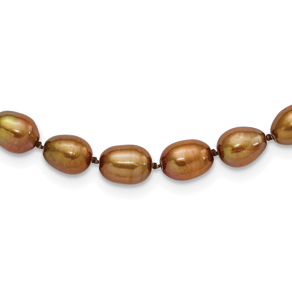 Sterling Silver Rhodium 7-8mm Brown FWC Rice Pearl Necklace, 18 mm