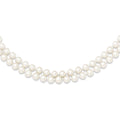 Sterling Silver Rhodium-plated 7.5-8.5mm White Semi-Round Freshwater Cultured Pearl 2-Strand 17 inch Necklace, 17 x 17 mm