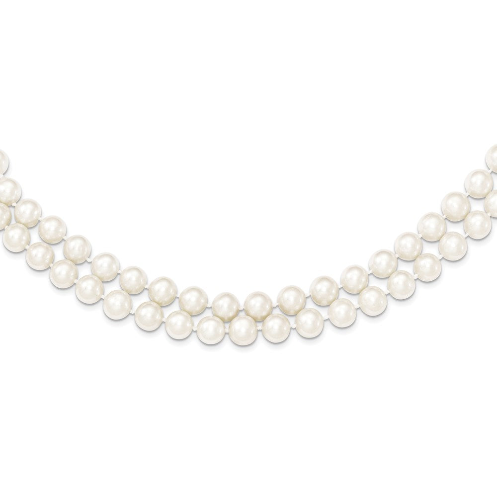 Sterling Silver Rhodium-plated 7.5-8.5mm White Semi-Round Freshwater Cultured Pearl 2-Strand 17 inch Necklace, 17 x 17 mm