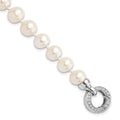 Sterling Silver Rhodium-plated 9-10mm White Near-Round Freshwater Cultured Pearl and CZ Fancy 7.5 inch Bracelet, 7.5 mm