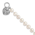 Sterling Silver Rhodium-plated 8-9mm White Near-Round Freshwater Cultured Pearl Heart Toggle 7.5 inch Bracelet, 7.5 x 8.5 mm, 3.38 g