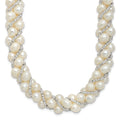 Sterling Silver Rhodium-plated 6-7mm White Near-Round Pearl and Glass Beaded Twisted 18 inch Necklace, 18 x 14 mm