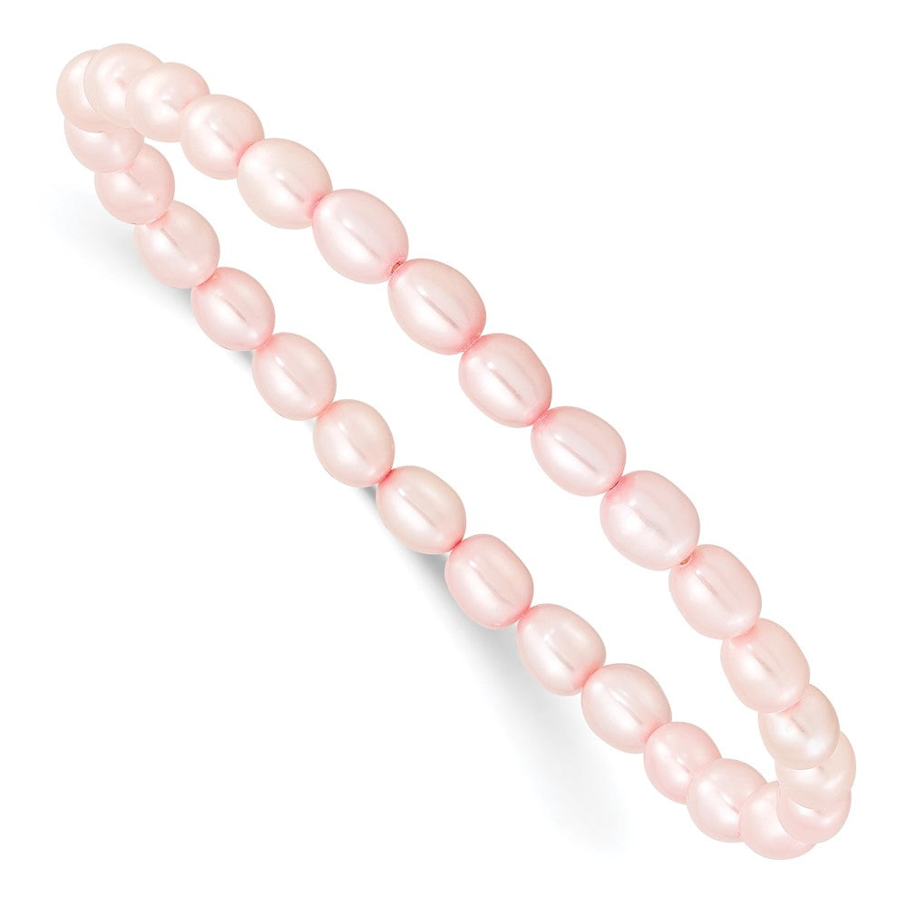 Children's 4-5mm Pink Rice Freshwater Cultured Pearl Stretch Bracelet, 5 mm