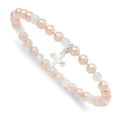 Sterling Silver Pink Shell Bead & Crystal Cross Children's Stretch Bracelet, 5 x 17.5 mm