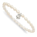Sterling Silver Polished FWC Pearl & Heart Children's Stretch Bracelet, 5 x 11.5 mm