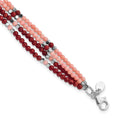 Sterling Silver Hematite, Red & Peach Coral 4-Strand w/1in ext. Bracelet, 8.5 x 11.75 mm
