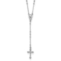 Sterling Silver Rhodium Plated Polished Beaded Rosary, 24 x 14.6 mm