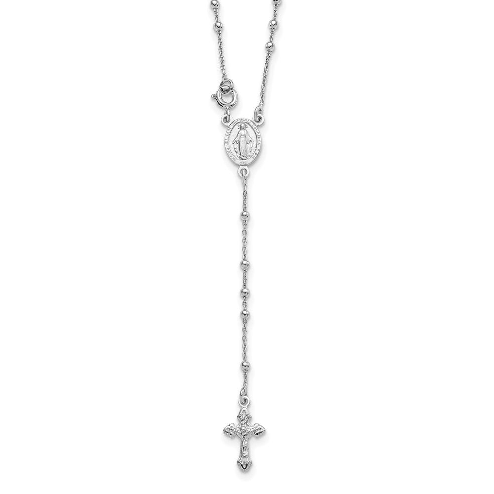 Sterling Silver 18 Rhodium Plated Polished Beaded Rosary, 18 x 10.6 mm