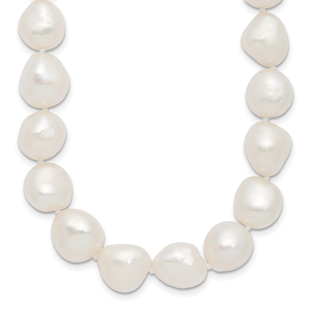 Sterling Silver Rhodium-plated 11-12mm White Baroque Freshwater Cultured Pearl 18 inch Necklace, 18 mm