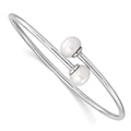 Sterling Silver Rhodium-plated 9-10mm White Freshwater Cultured Pearl Flexible Cuff Bangle, 7 x 3 mm