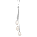 Sterling Silver Rhodium-plated 7-8mm White Teardrop Freshwater Cultured Pearl and CZ Drop 18 inch Necklace, 18 x 0.7 mm