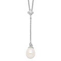 Sterling Silver Rhodium-plated 8-9mm White Teardrop Freshwater Cultured Pearl and CZ Drop 18 inch Necklace, 18 x 9 mm