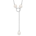 Sterling Silver Rhodium-plated 7-8mm White Teardrop Freshwater Cultured Pearl 13-Station Adjustable Drop Toggle 19 inch Necklace, 19 x 7 mm