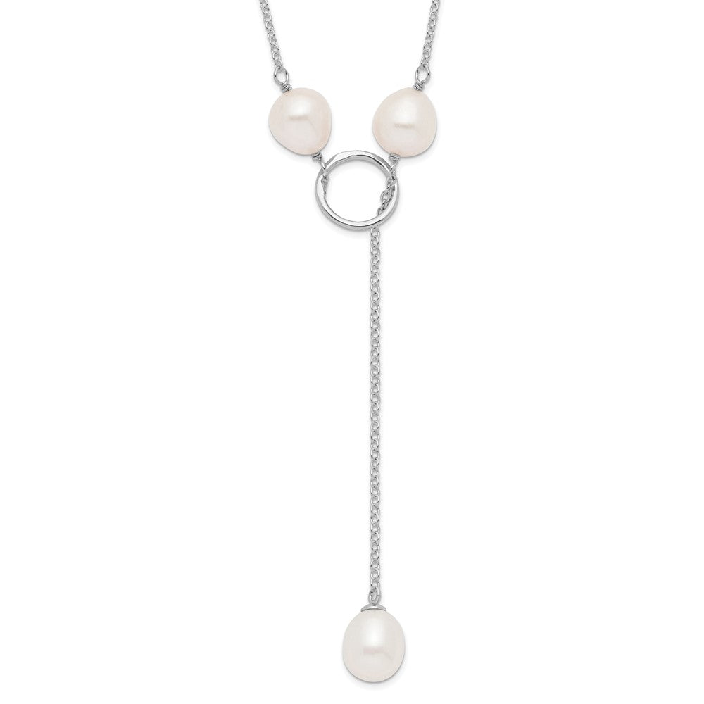 Sterling Silver Rhodium-plated 7-8mm White Teardrop Freshwater Cultured Pearl 13-Station Adjustable Drop Toggle 19 inch Necklace, 19 x 7 mm