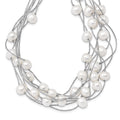 Sterling Silver Rhodium-plated 8-10mm White Semi-Round Freshwater Cultured Pearl Multi Strand 18 inch Necklace, 18 mm