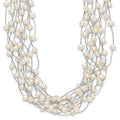 Sterling Silver Rhodium-plated 6-8mm White Semi-Round Freshwater Cultured Pearl Multi Strand 15 inch Necklace, 15 mm