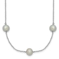 Sterling Silver Rhodium-plated 7-8mm Grey Semi-Round Freshwater Cultured Pearl 9-Station 18 inch Necklace, 18 x 7 mm