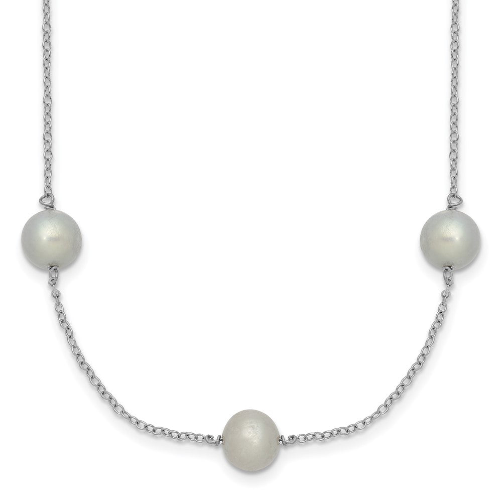 Sterling Silver Rhodium-plated 7-8mm Grey Semi-Round Freshwater Cultured Pearl 9-Station 18 inch Necklace, 18 x 7 mm