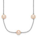 Sterling Silver Rhodium-plated 7-8mm Pink Semi-Round Freshwater Cultured Pearl 9-Station 18 inch Necklace, 18 x 7.4 mm